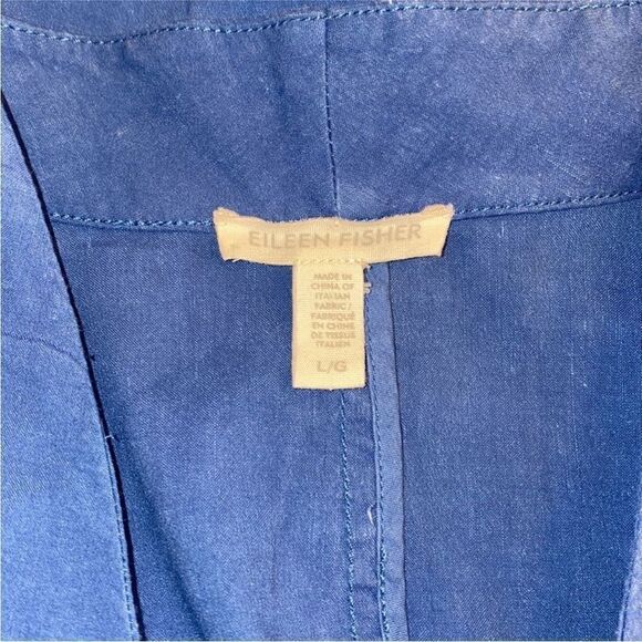Eileen Fisher NWT Stand Collar Zip Front Organic Linen Blend Jacket Blue Large - Picture 15 of 16